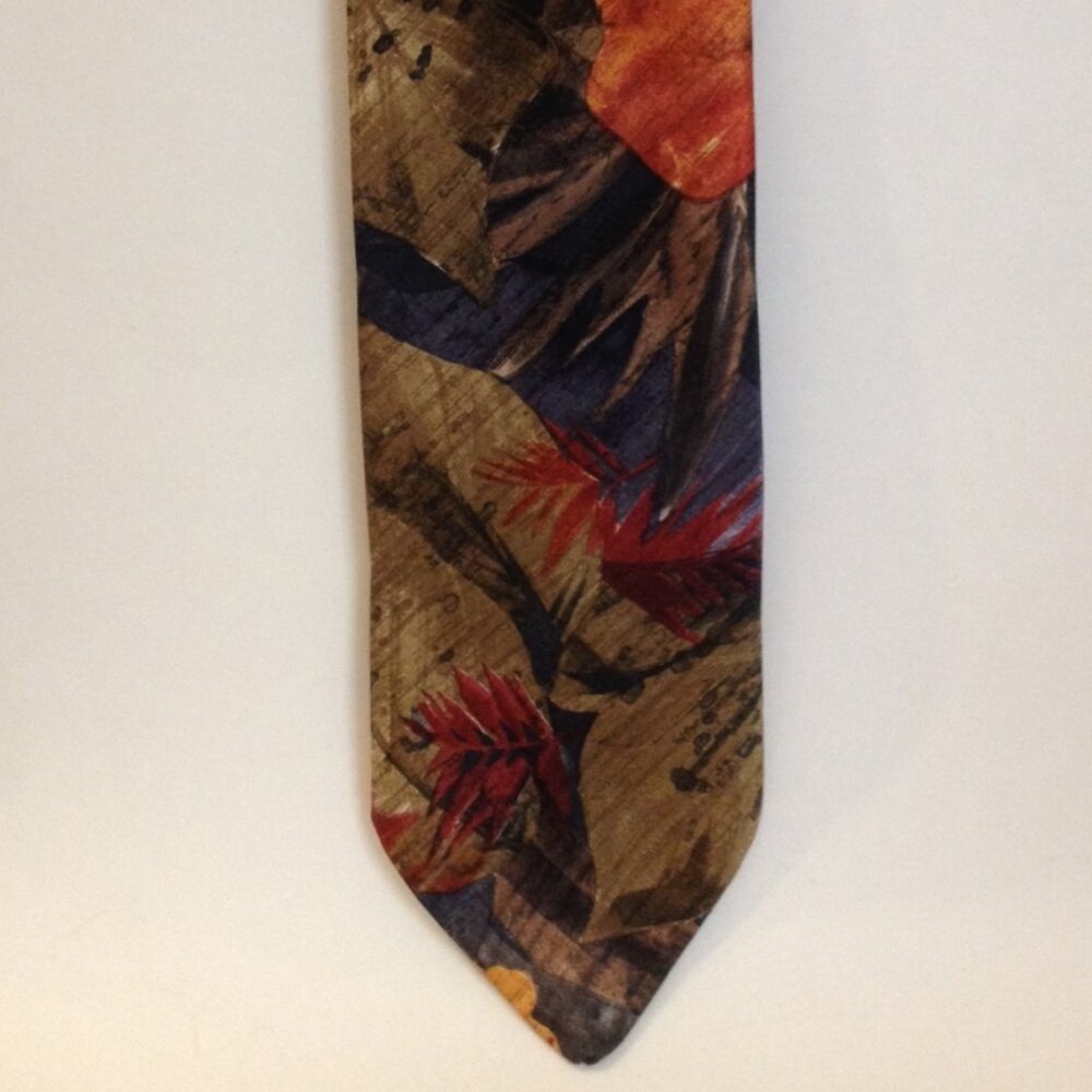 Cavalier Floral Neck Tie Tropical Flowers Leaf Gold Orange Blue Mens Neckwear